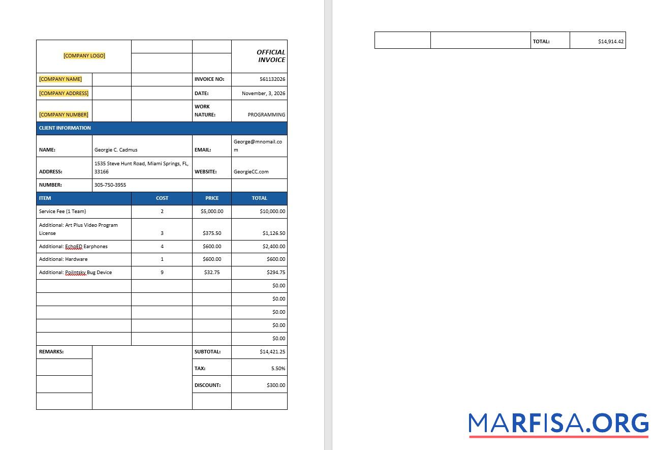 Printable IT Support Invoice Template